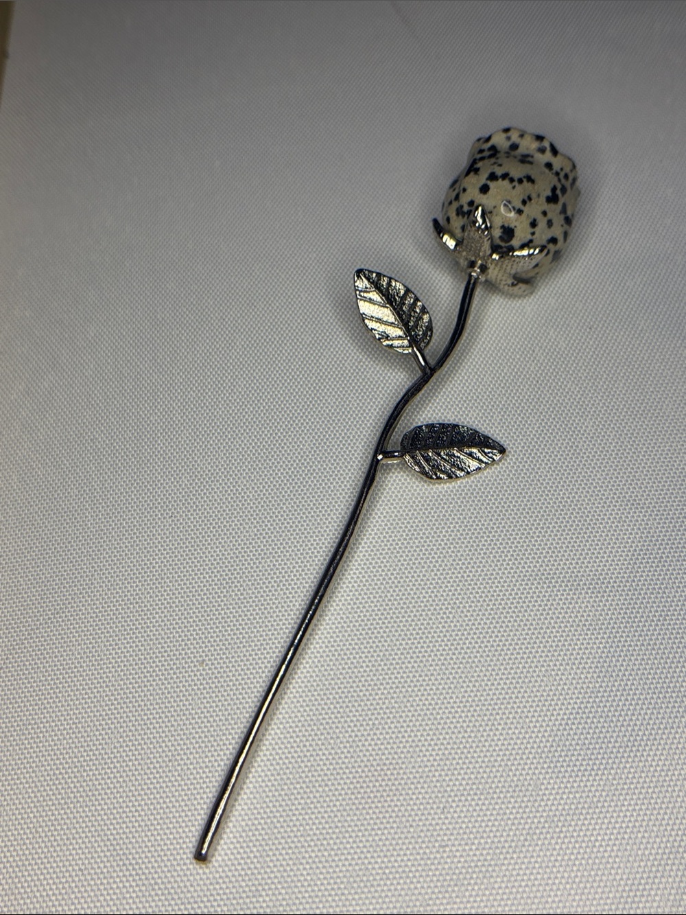 Silver Rose Stem with Dalmatian Jasper Cream Rose